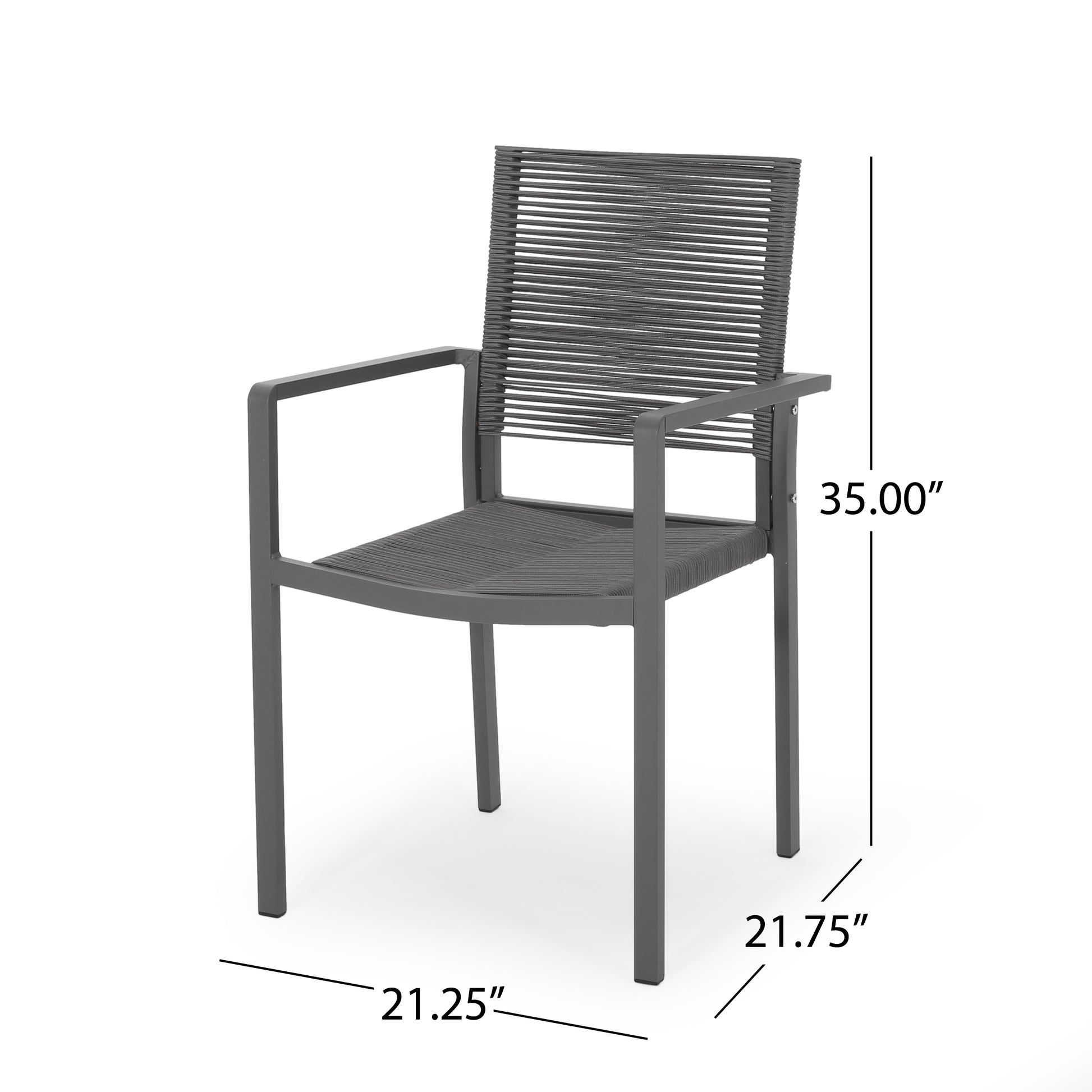 Outdoor Modern Aluminum Dining Chair With Rope Seat Set Of 2 , Gray And Dark Gray Dark Grey Aluminium