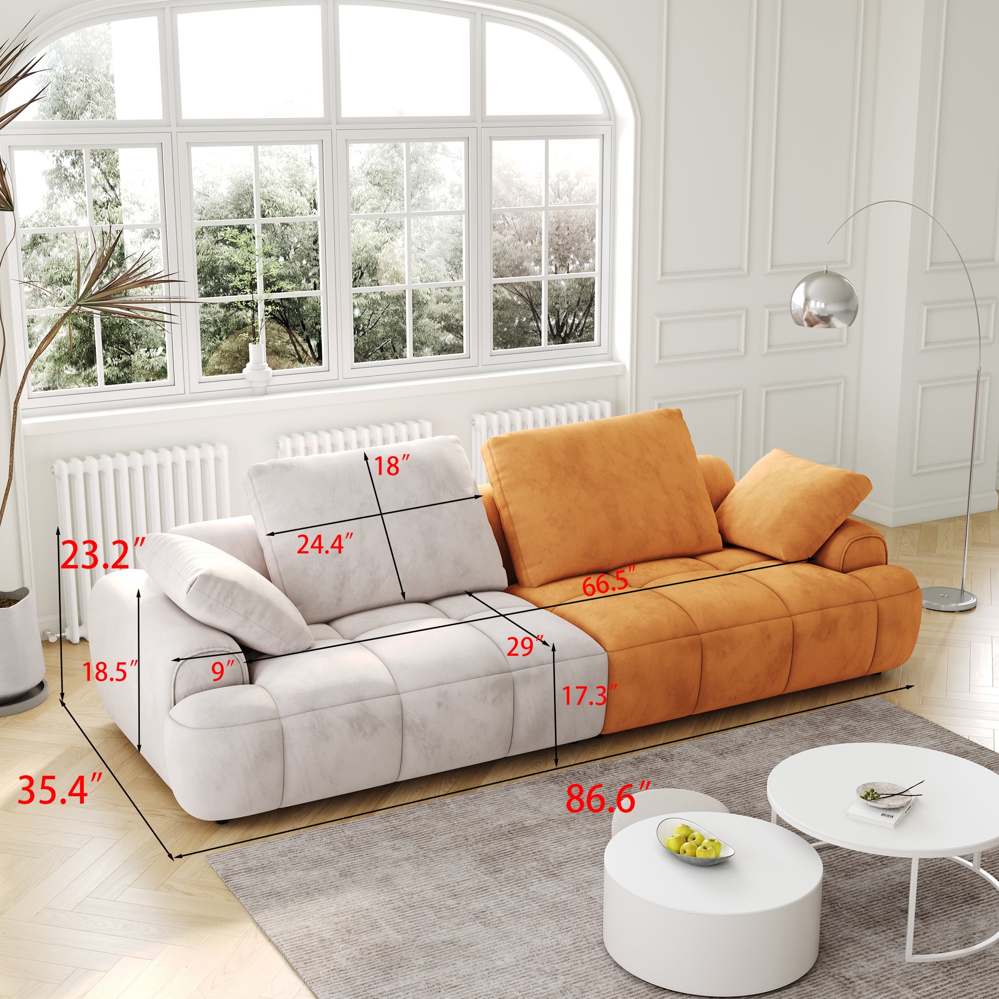 86.6 Large Size Two Seat Sofa,Modern Upholstered,Gray Paired With Yellow Suede Fabric Increase In Sitting Height Gray Yellow Velvet Wood Primary Living Space Soft Modern Eucalyptus Polyurethane Foam Eucalyptus 3 Seat