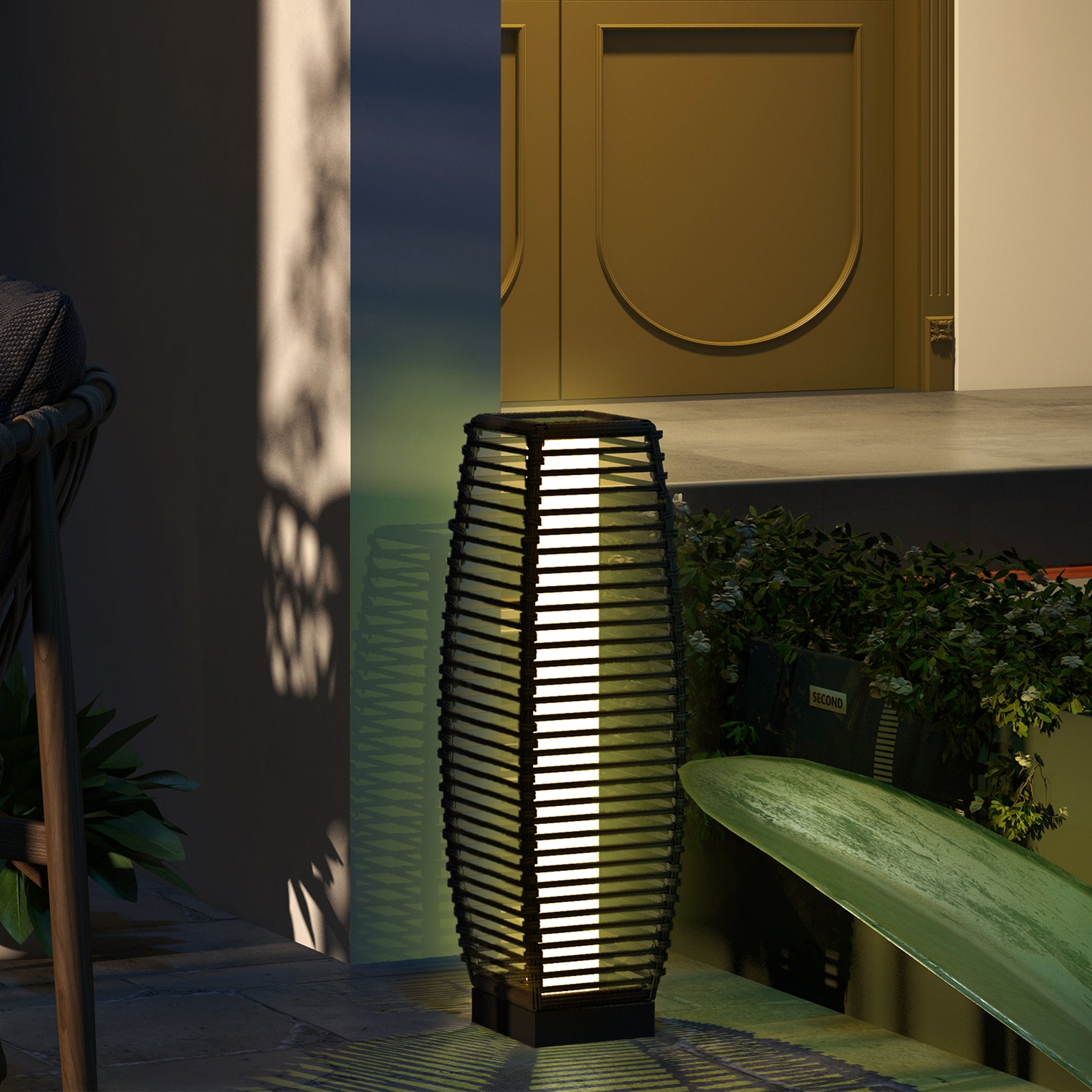 Outsunny Solar Floor Lamp, Outdoor Rattan Garden Lantern Pathway Light & Decorative Driveway Lighting With Auto On Off Led Lights For Porch, Yard, Lawn, Courtyard, Deck, Gray Gray Steel