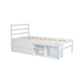 Twin Size Wood Platform Bed With Removable Storage Shelves, Built In Two Storage Drawers For Added Convenience, White Twin White Wood