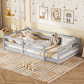 Twin Size Floor Bed, Montessori Floor Bed With Fence, Kids Montessori Bed Twin Size, Wood Montessori Floor Bed For Kids, Girls, Boys Gray Grey Wood Metal