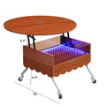 Round Lift Top Coffee Table With Wheels, Metal Frame And Multi Color Lighting In 27.6