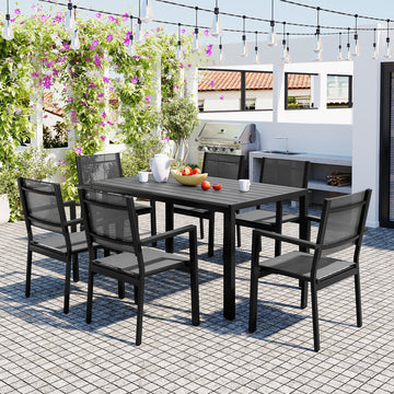 High Quality Steel Outdoor Table And Chair Set, Suitable For Patio, Balcony, Backyard. Gray Seats 6 Steel