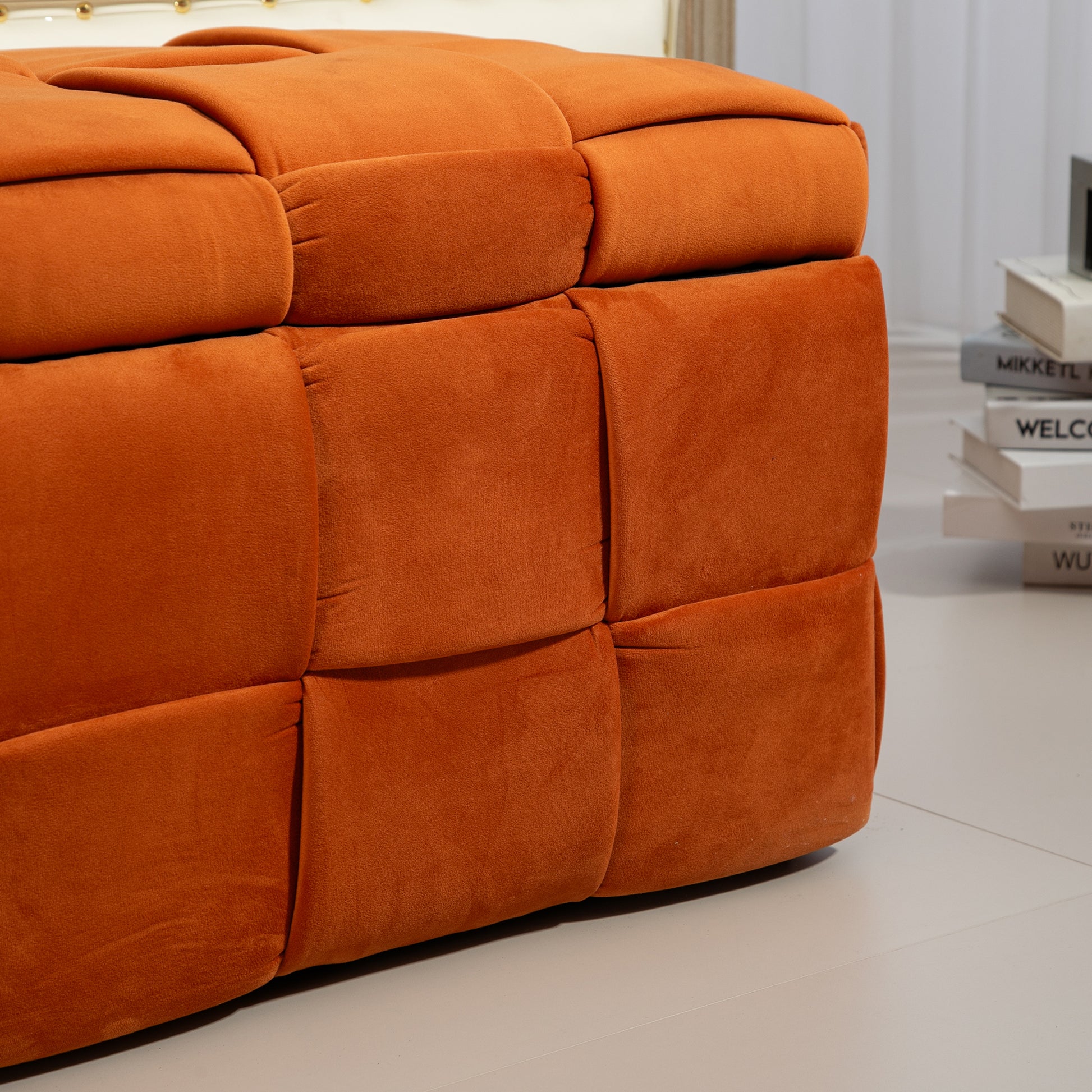 Coolmore Storage Ottoman,Bedroom End Bench,Upholstered Fabric Storage Ottoman With Safety Hinge, Entryway Padded Footstool, Ottoman Bench For Living Room & Bedroom Orange Orange Velvet Black Rubberwood Wood Internal Storage Foam Velvet