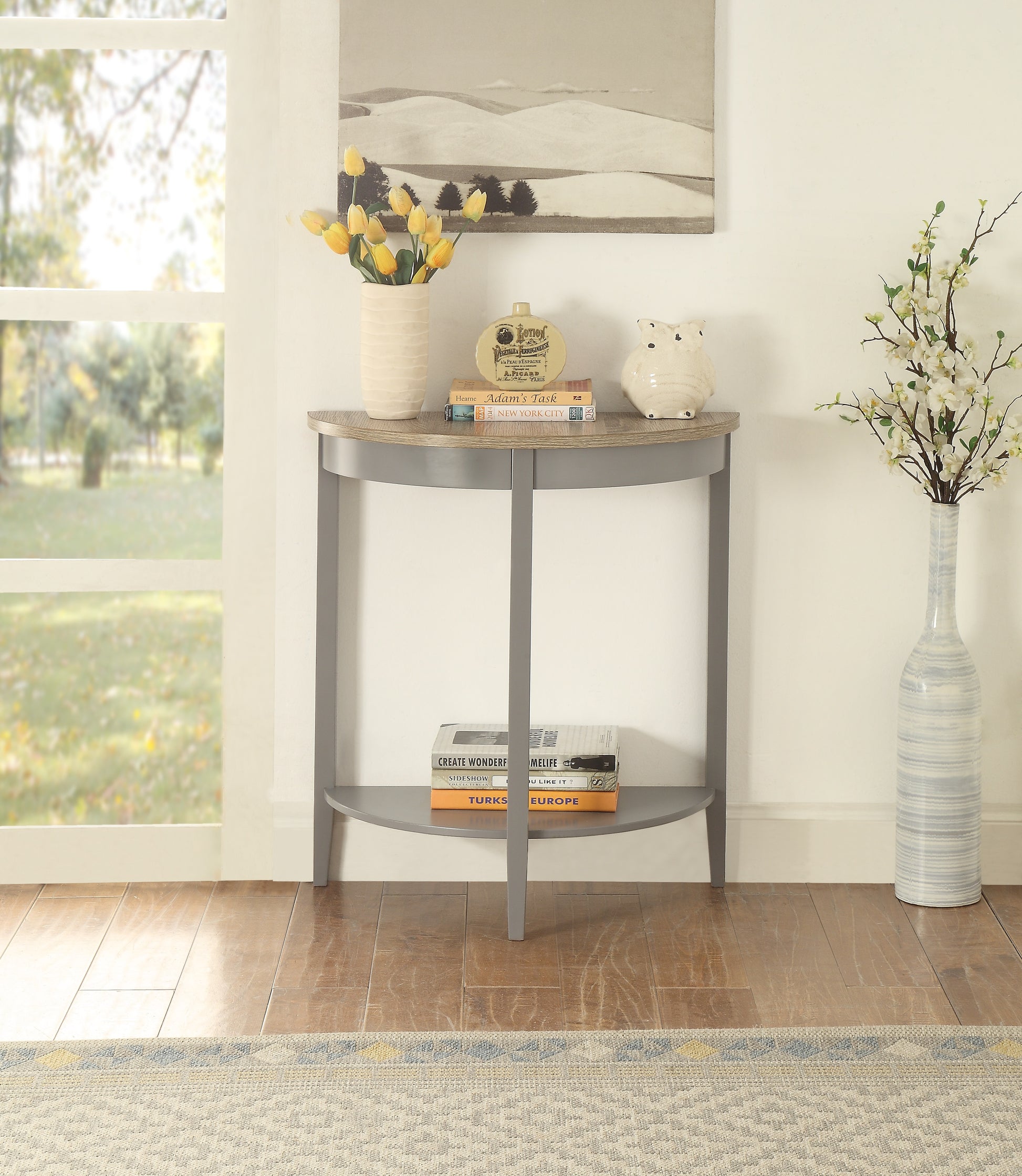 Justino Natural Oak & Gray Finish Console Table Gray,Oak Synthetic Wood