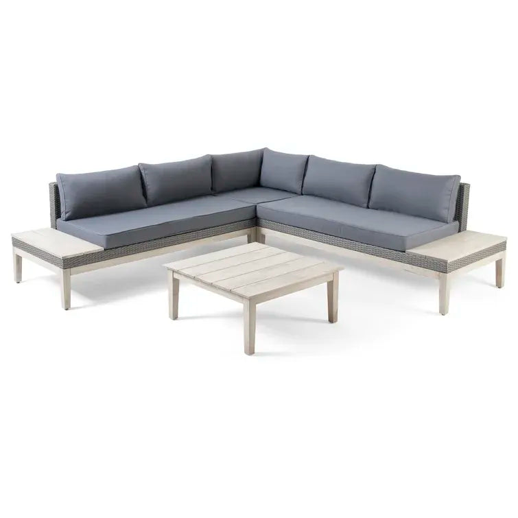 Loft Outdoor Acacia Wood And Wicker 5 Seater Sectional Sofa Set Grey Acacia Wood