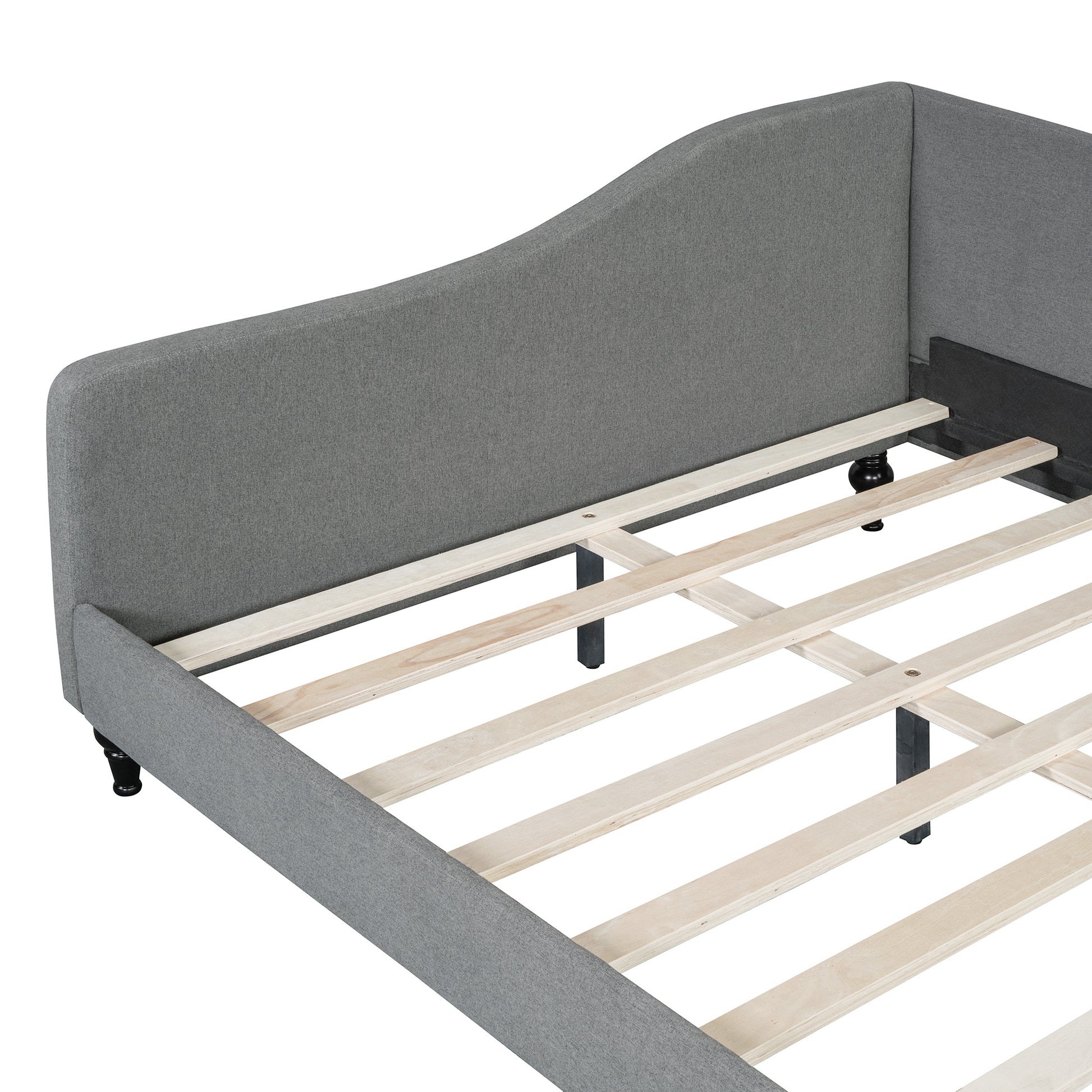 Full Size L Shaped Linen Daybed, With Solid Wood Legs, Gray Old Sku: Sf000146Aae Full Gray Linen Mdf