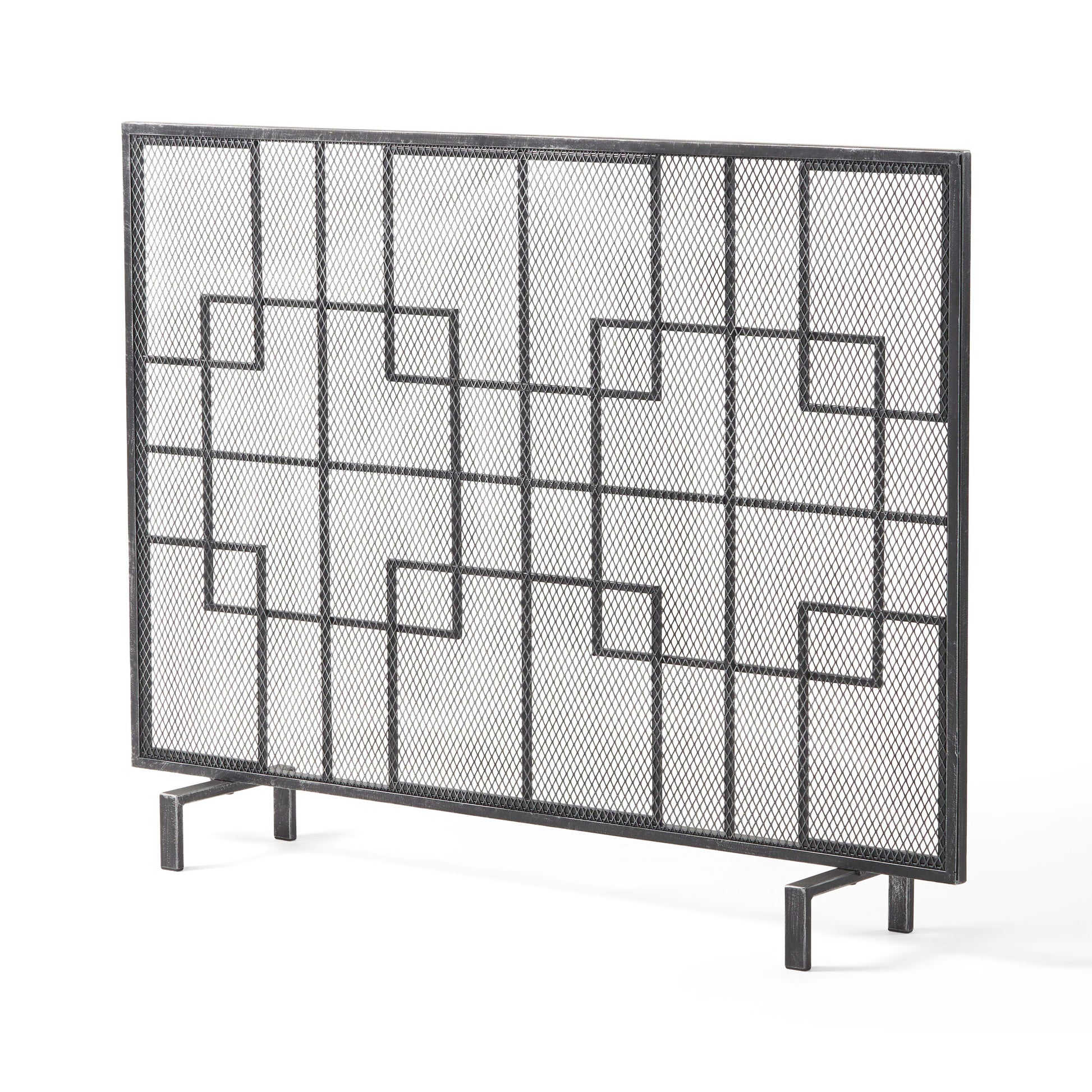 Fire Screen Black Silver Iron