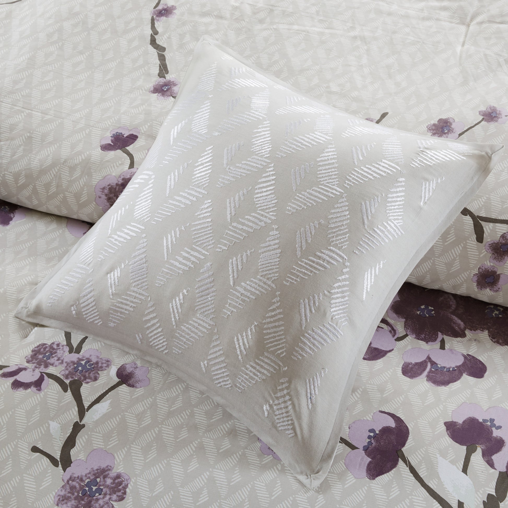 8 Piece Cotton Comforter Set Purple Taupe Queen Queen Purple Taupe Polyester
