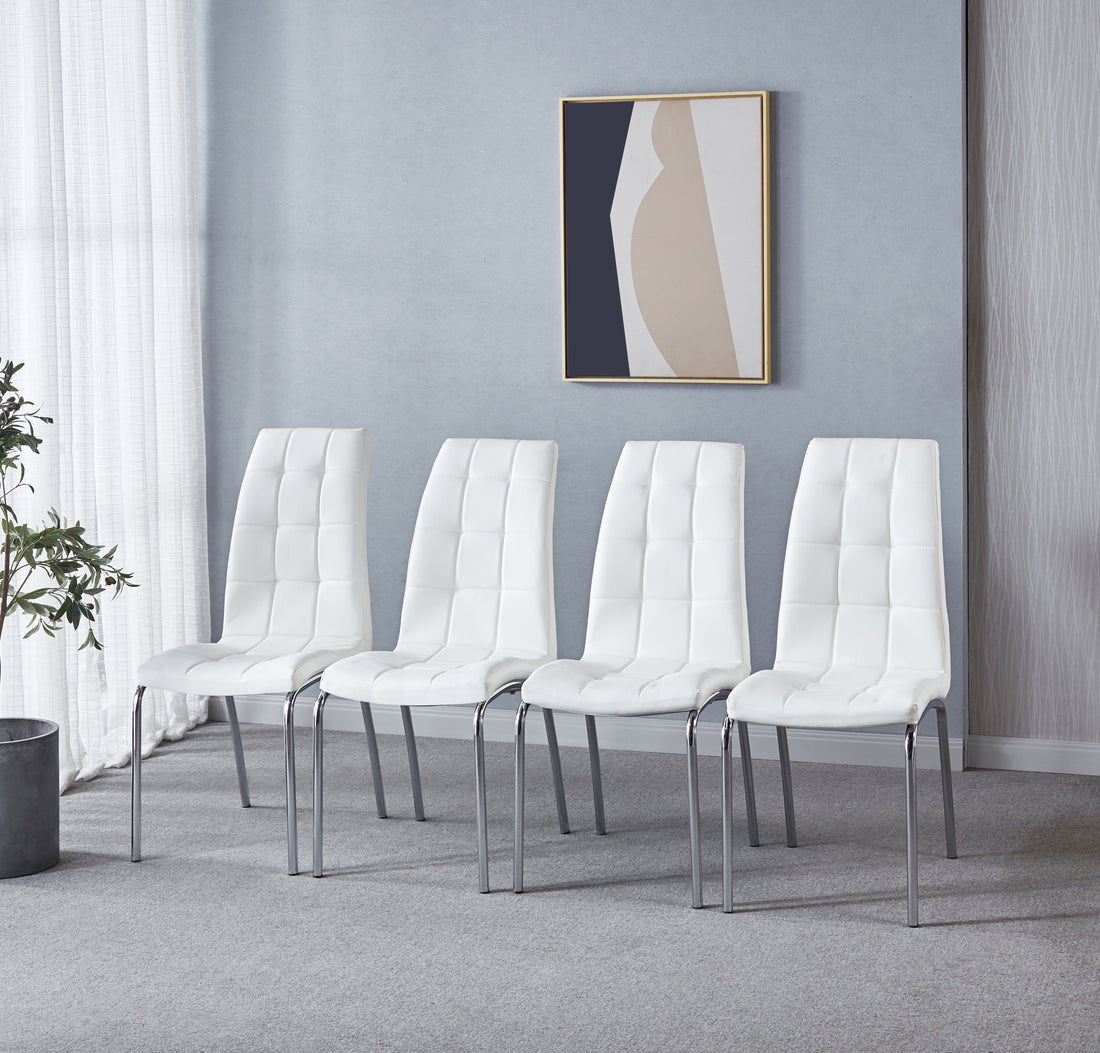 Modern Lattice Designdining Chair With Silver Metal Legs Set Of 4 Silver White Metal