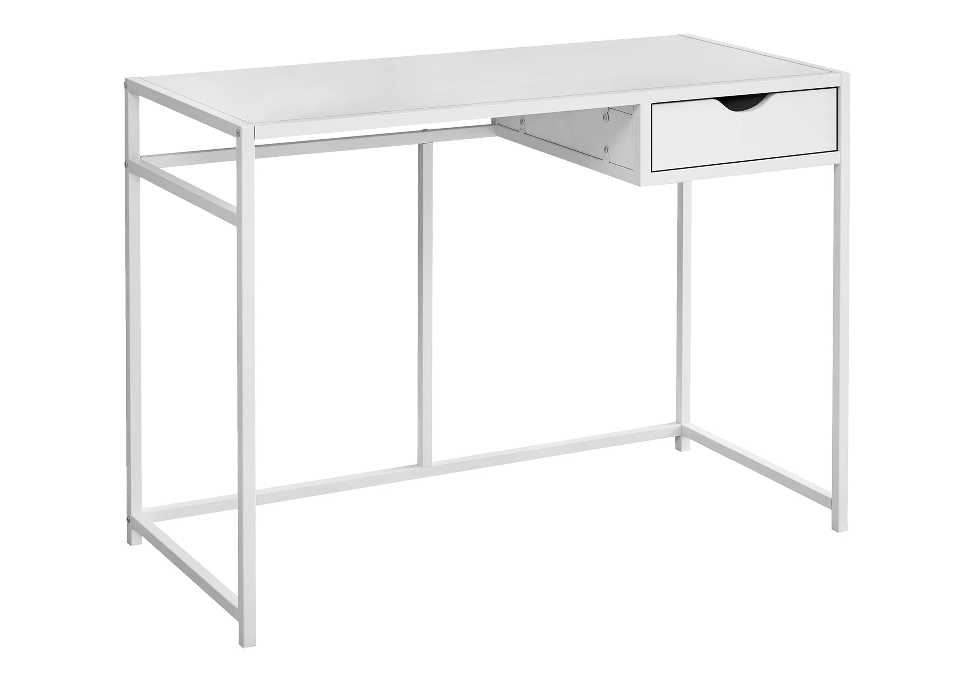 Computer Desk, Home Office, Laptop, Storage Drawer, 42"L, Work, White Laminate, White Metal, Contemporary, Modern White Mdf