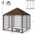 Pawhut Outside Dog Kennel, 4.6' X 4.6' X 5' Puppy Play Pen With Canopy, Garden Playpen Fence Crate Enclosure Cage Rotating Bowl, Black Black Steel