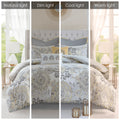 8 Piece Cotton Floral Printed Reversible Comforter Set Yellow Queen Queen Yellow Cotton