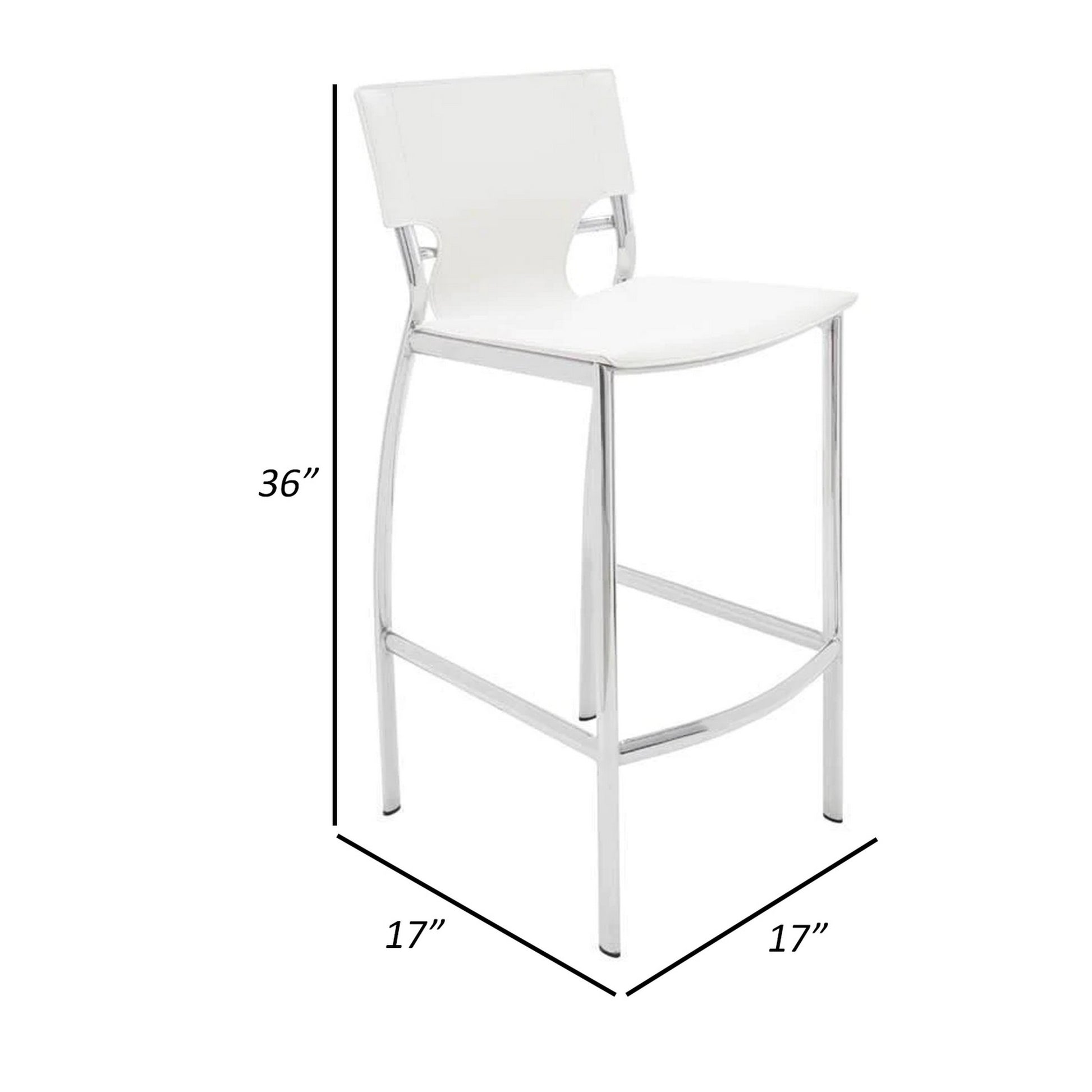 Illa 26 Inch Counter Height Chair, Set Of 2, Chrome Base, Vegan Leather, White White Metal