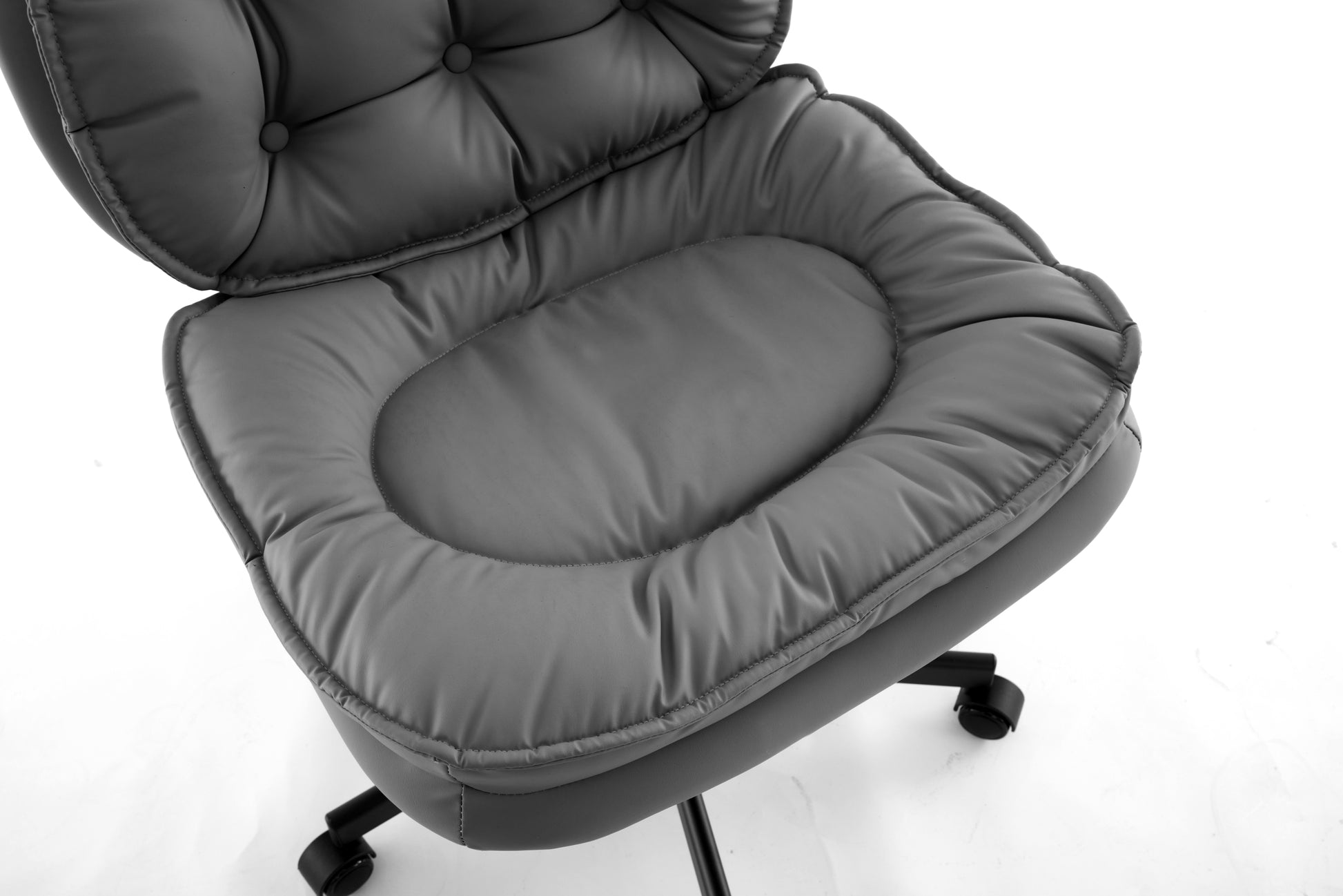 Armless Office Desk Chair With Wheels: Pu Leather Cross Legged Wide Chair,Comfortable Adjustable Swivel Computer Task Chairs For Home,Office,Make Up,Small Space,Bed Room Smoke Grey Antique Fiber Foam And Polyester Fiber Pad Pvc