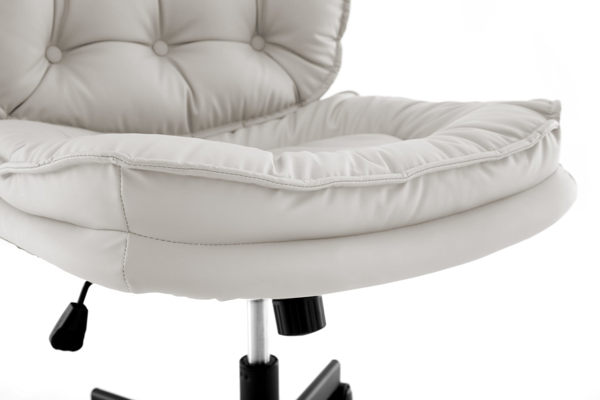 Armless Office Desk Chair With Wheels: Pu Leather Cross Legged Wide Chair,Comfortable Adjustable Swivel Computer Task Chairs For Home,Office,Make Up,Small Space,Bed Room Creamy White Antique Fiber Foam And Polyester Fiber Pad Pvc