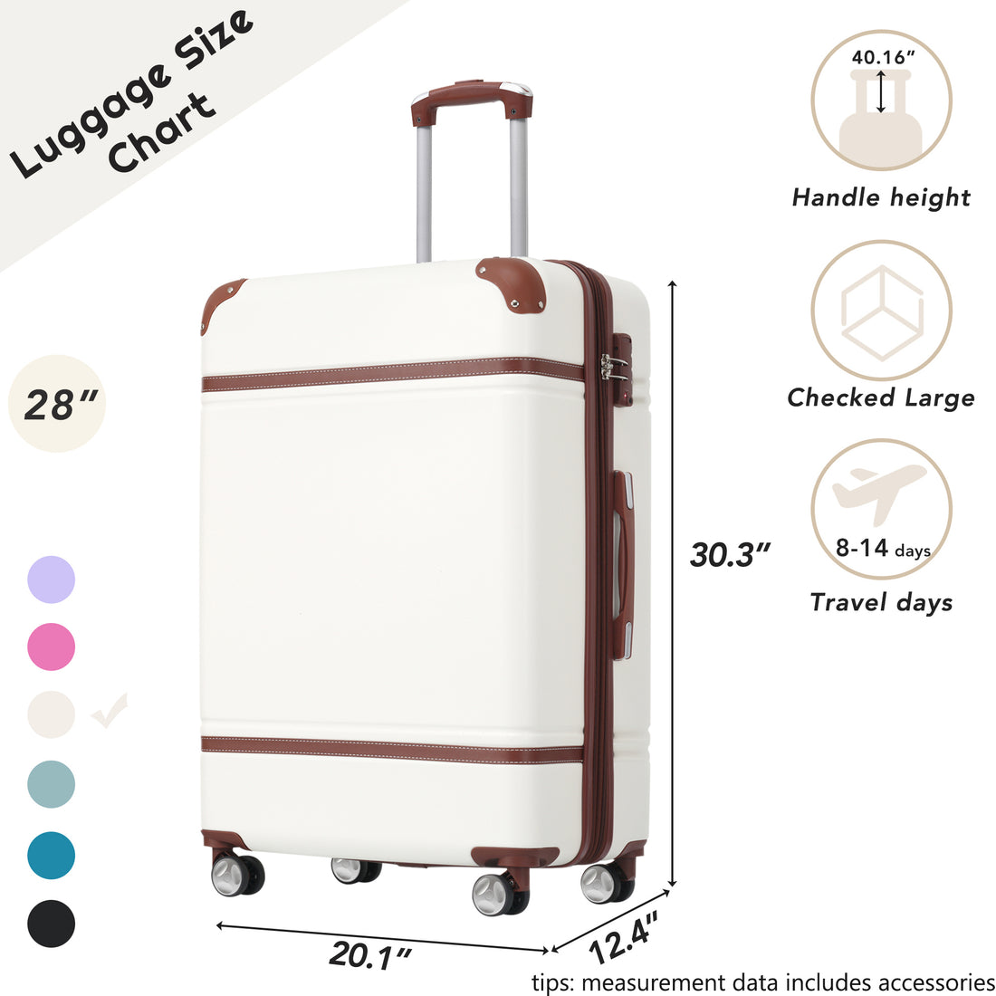 Hardshell Luggage With Tsa Lock28" Expandable Lightweight Suitcase With Spinner Wheels, Single Vintage Luggage,White White Abs