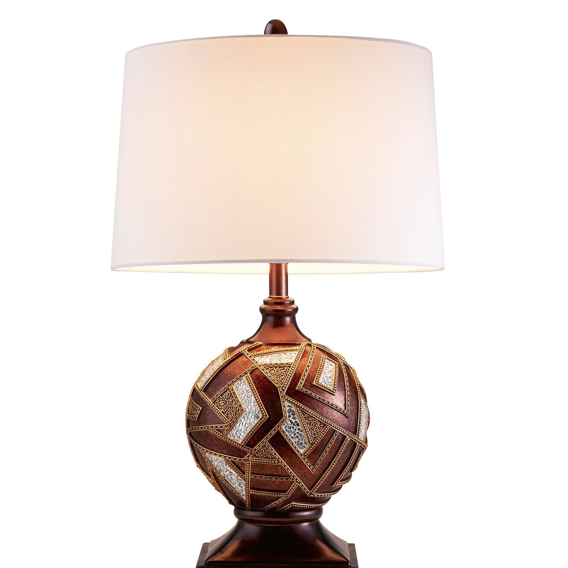 29.75" Tall Polyresin Table Lamp, Polymosaic Design Brown Polyresin