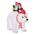 Homcom 7 Ft Polar Bear And Penguins Christmas Inflatable, Led Lighted Outdoor Holiday Blow Up Yard Decoration White Polyester