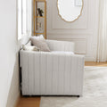 Twin Size Daybed With Trundle Upholstered Sofa Bed, With Vertical Stripes, Linen Fabric, Beige 82.5