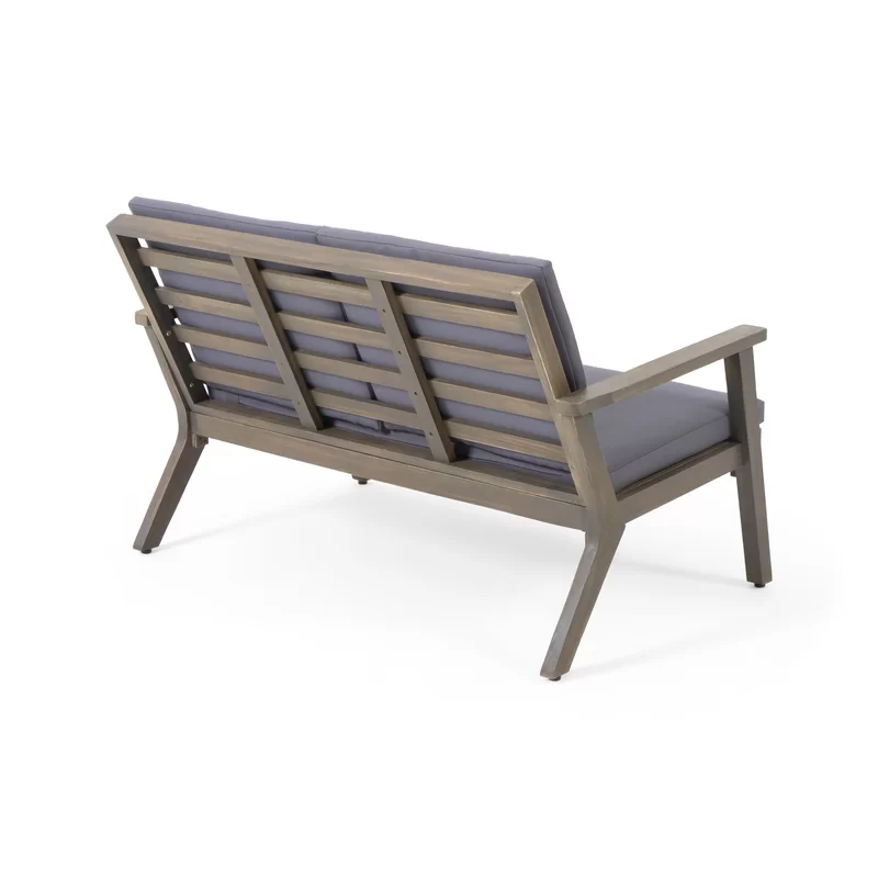 Temecula Outdoor Acacia Wood 4 Seater Chat Set Loveseat&Coffee Table&2 Club Chairs Gray Finish Dark Gray Cushion Yes Complete Patio Set Gray Seats 4 Weather Resistant Frame Water Resistant Cushion Garden & Outdoor Complete Patio Sets Acacia Wood