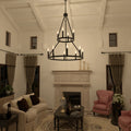 12 Light Living Room Steel Dimmable Candle Style Wagon Wheel Chandelier Ul Certified Black Ceiling Lights Steel Metal