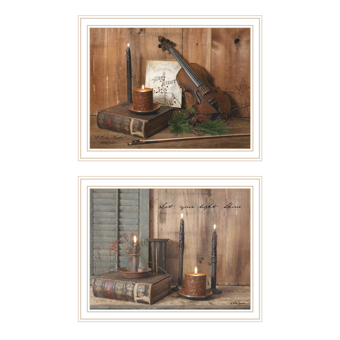 2 Piece Vignette Candlelight O Holy Night White Framed Wall Art For Living Room, Bedroom Wall Art Print For Home Decor By Billy Jacobs Multi Wood Paper
