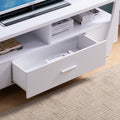 White Tv Stand With Two Shelves, One Drawer, And Side Shelf Modern Entertainment Center For Media Storage White 60 69 Inches Mdf