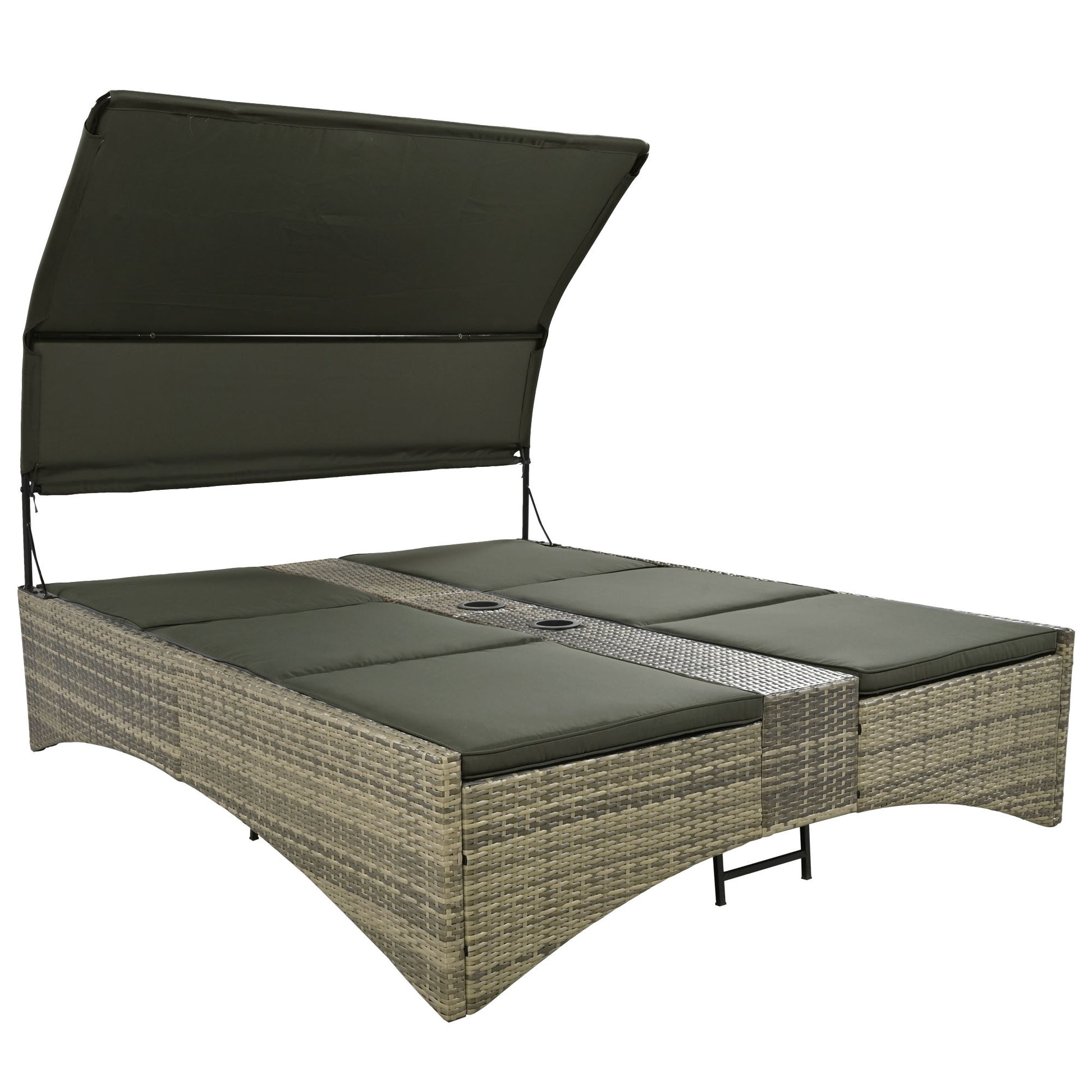Patio Daybed Outdoor Daybed Outdoor Rattan Sun Lounger With Shelter Roof With Adjustable Backrest, Storage Box And 2 Cup Holders For Patio, Balcony, Poolside,Grey Yes Grey Seats 2 Water Resistant Frame Water Resistant Cushion Garden & Outdoor Sectional