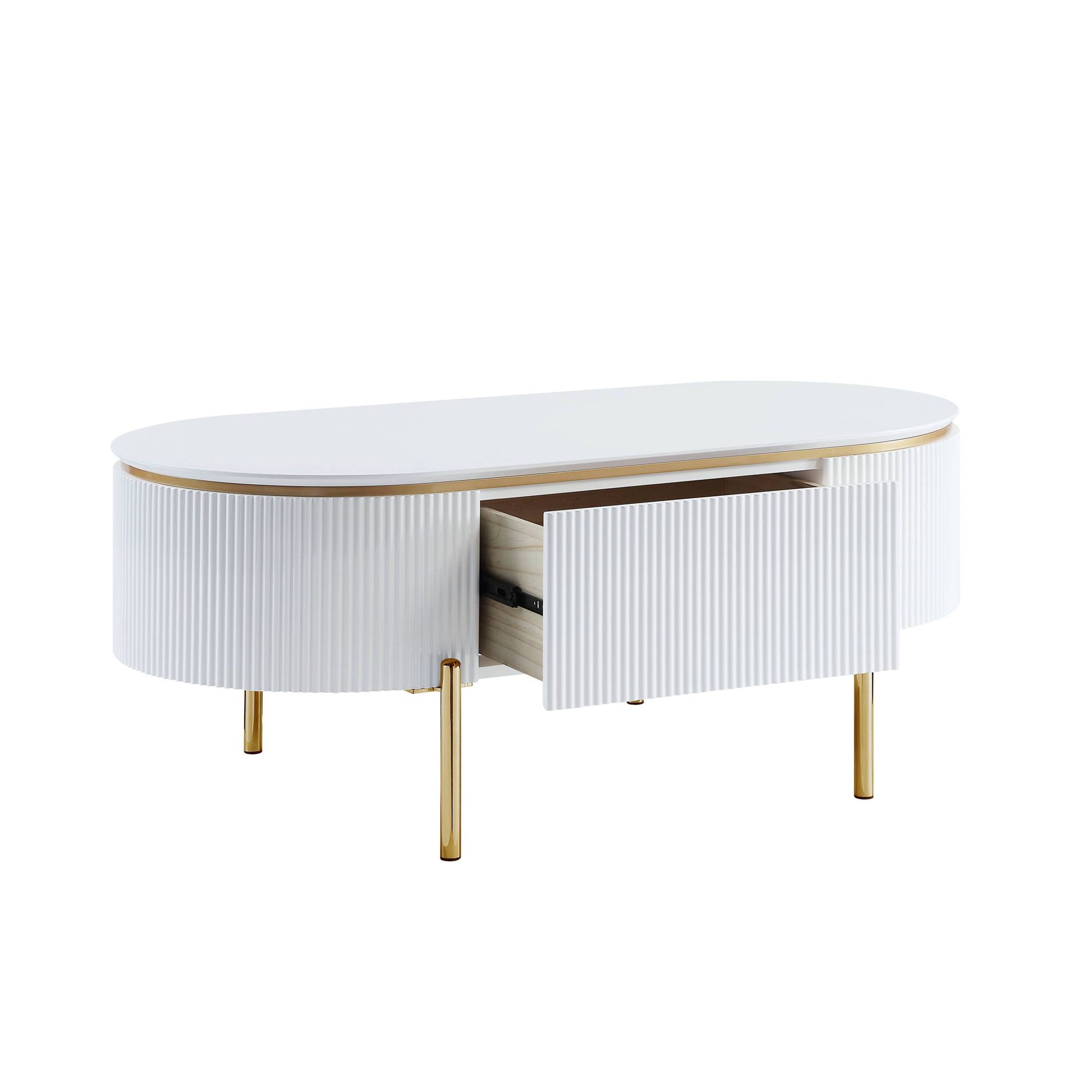 White High Gloss And Gold 1 Shelf Coffee Table White Gold Primary Living Space Drawers Rectangular Wood Metal