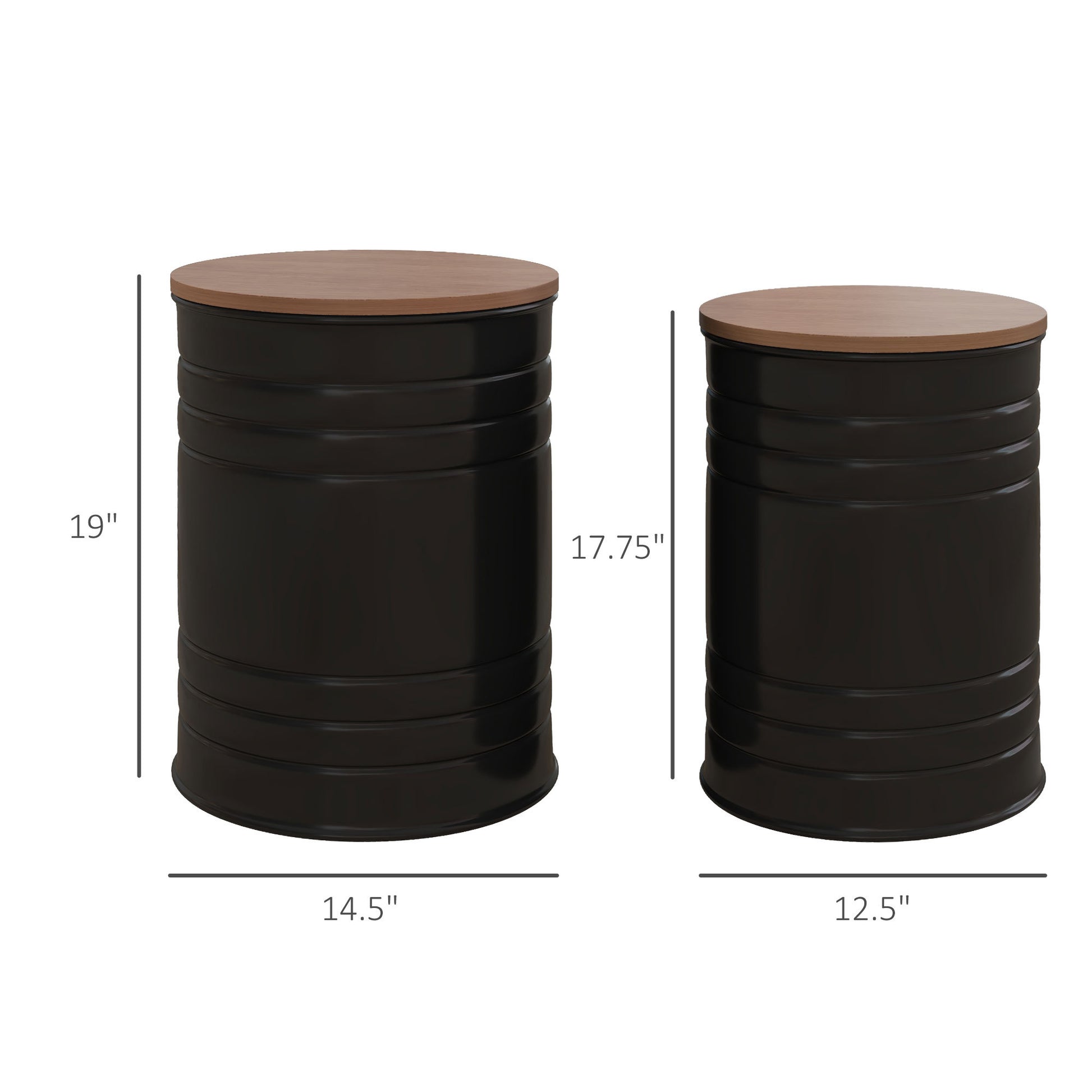 Homcom Nesting Storage Ottomans Set Of 2 With Lids, Hidden Space Black Metal