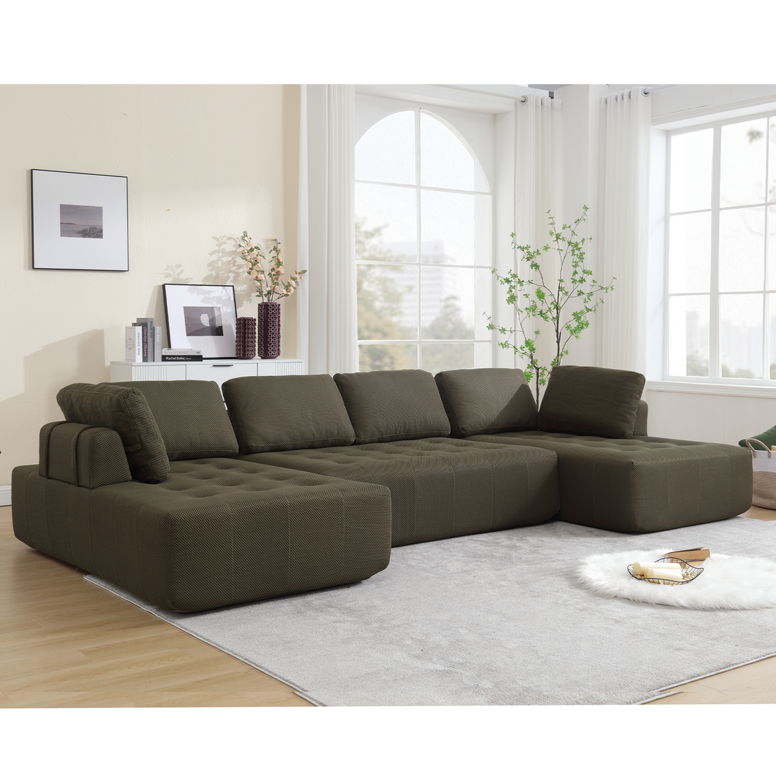 Arrived 138.5 "Modular Combination Sofa, U Shaped Sofa, Living Room, Apartment, Upholstered ,6 Seat Sofa, Free Combination Sofa Mesh Fabric ,Fabric,Green Green Polyester Primary Living Space Soft