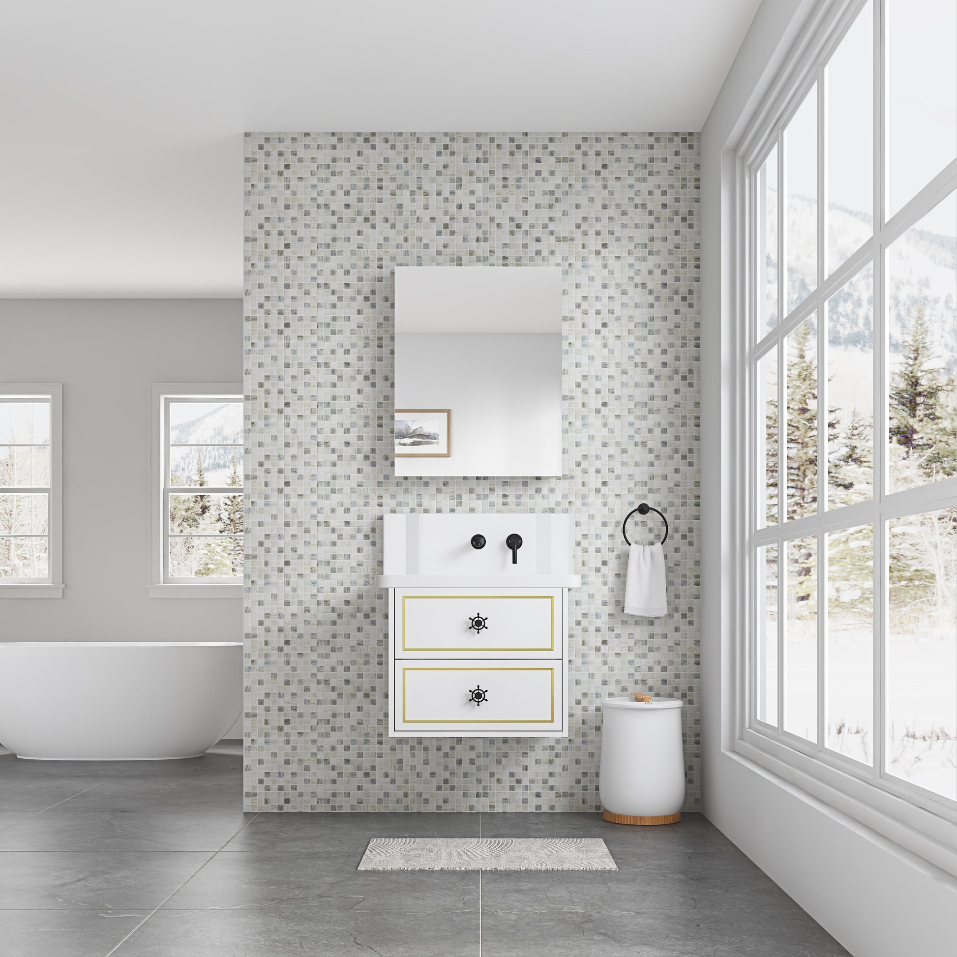 24'' W X 30'' H Surface Frameless Mirror Medicine Cabinet, Beveled Mirror Edges Bathroom Medicine Cabinet, Right Opening Door White Engineered Wood