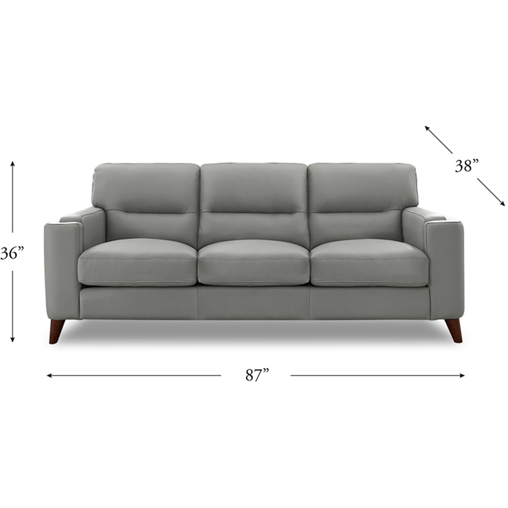 Elm Leather Sofa Silver Grey Down Filling Genuine Leather 3 Seat