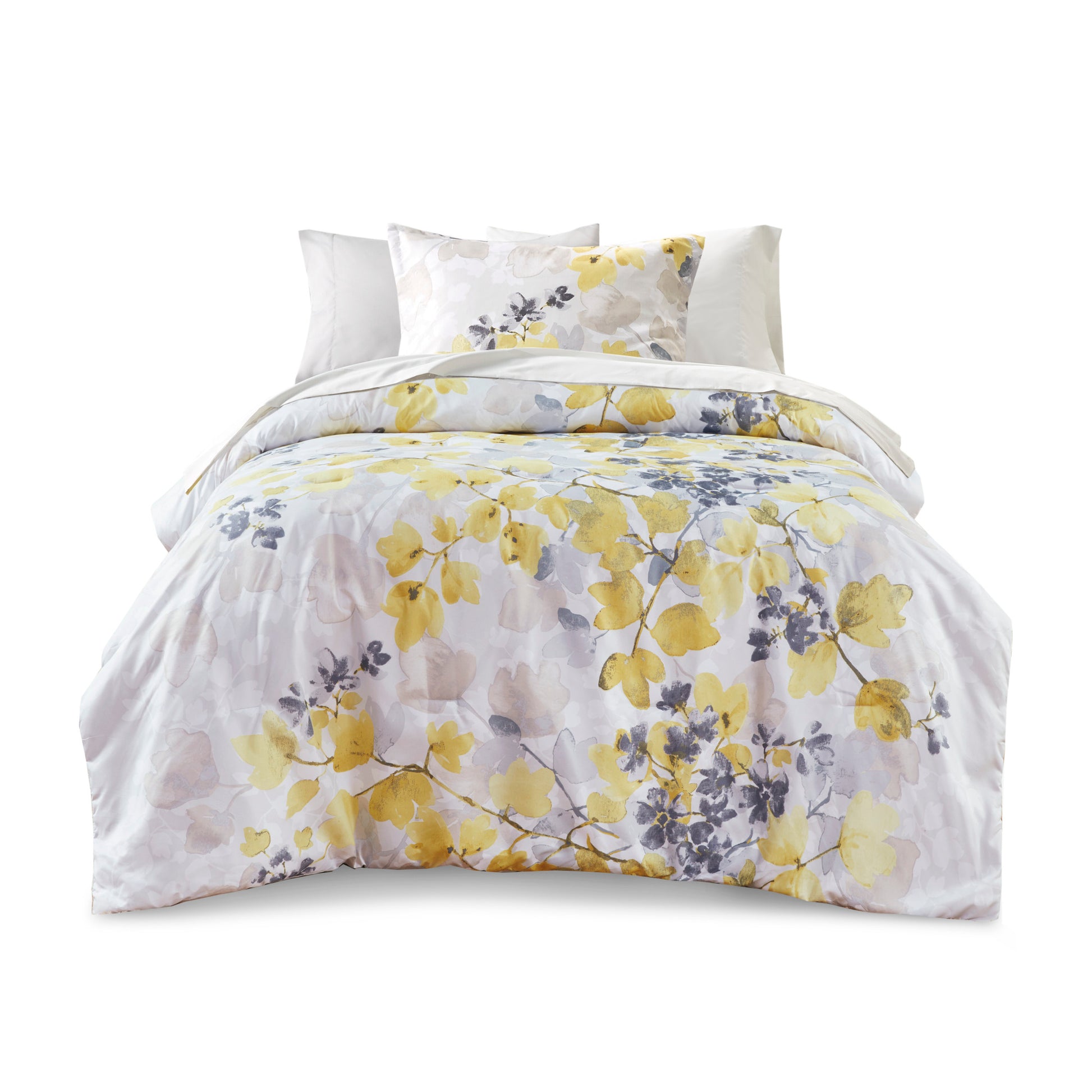 Comforter Set With Bed Sheets Yellow Queen Multicolor Polyester