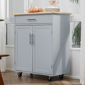 Homcom Kitchen Island Cart Rolling Trolley Cart With Drawer, Storage Cabinet & Towel Rack, Gray Grey Rubber Wood