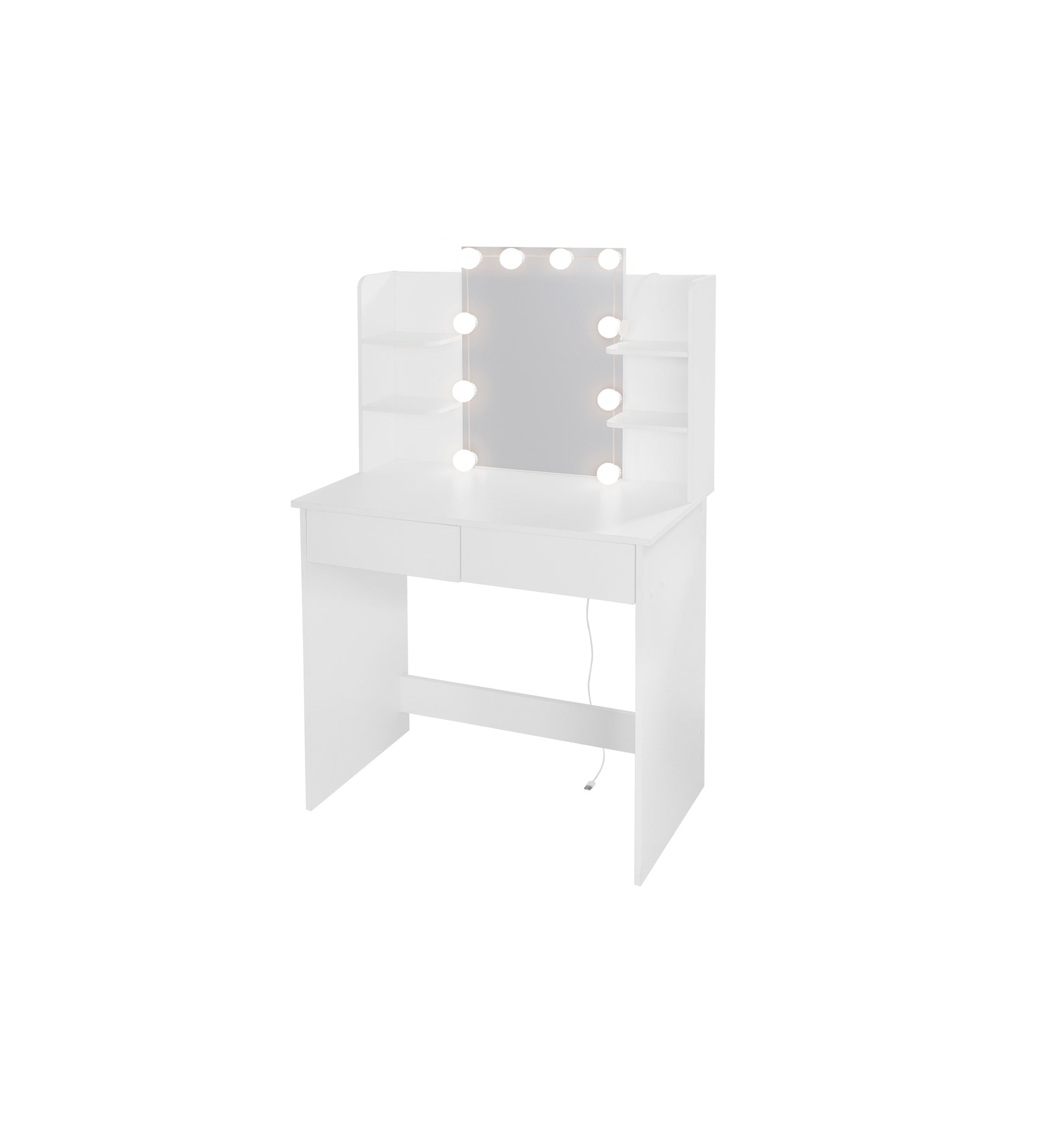 Makeup Vanity Desk With Led Lighted Mirror ,Dressing Table Set With 2 Large Drawers 10 Led Light ,White Color White Primary Living Space Modern Particle Board