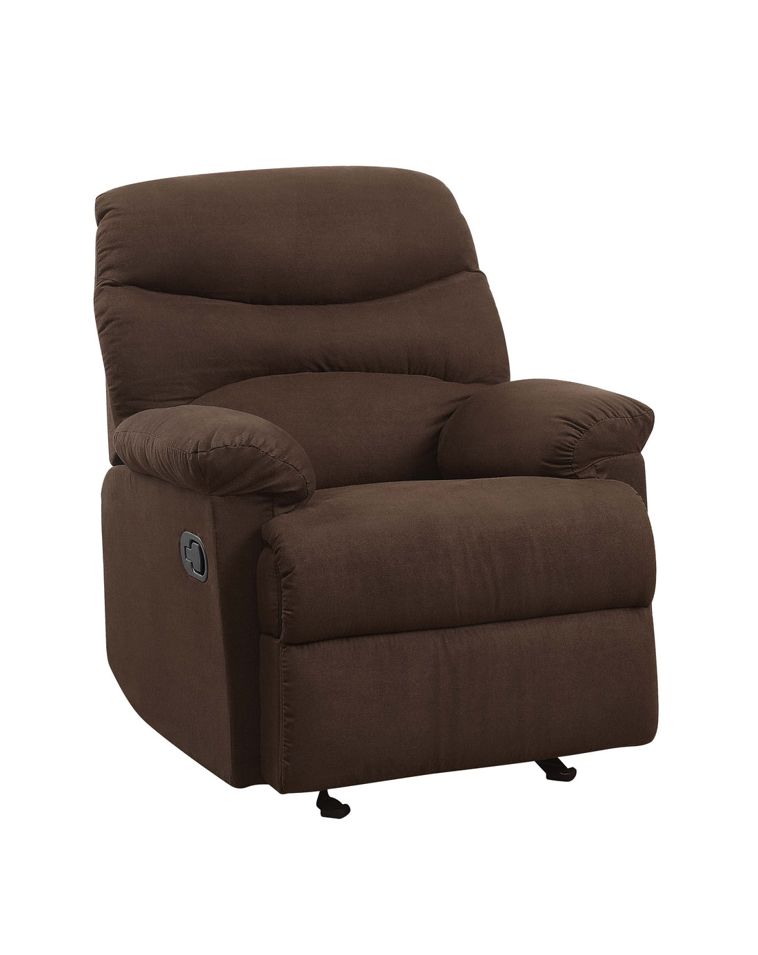 Chocolate Glider Recliner With Pillow Top Armrest Chocolate Microfiber Manual Handle Metal Primary Living Space Tight Back Handle Pillow Top Arms Fabric Metal