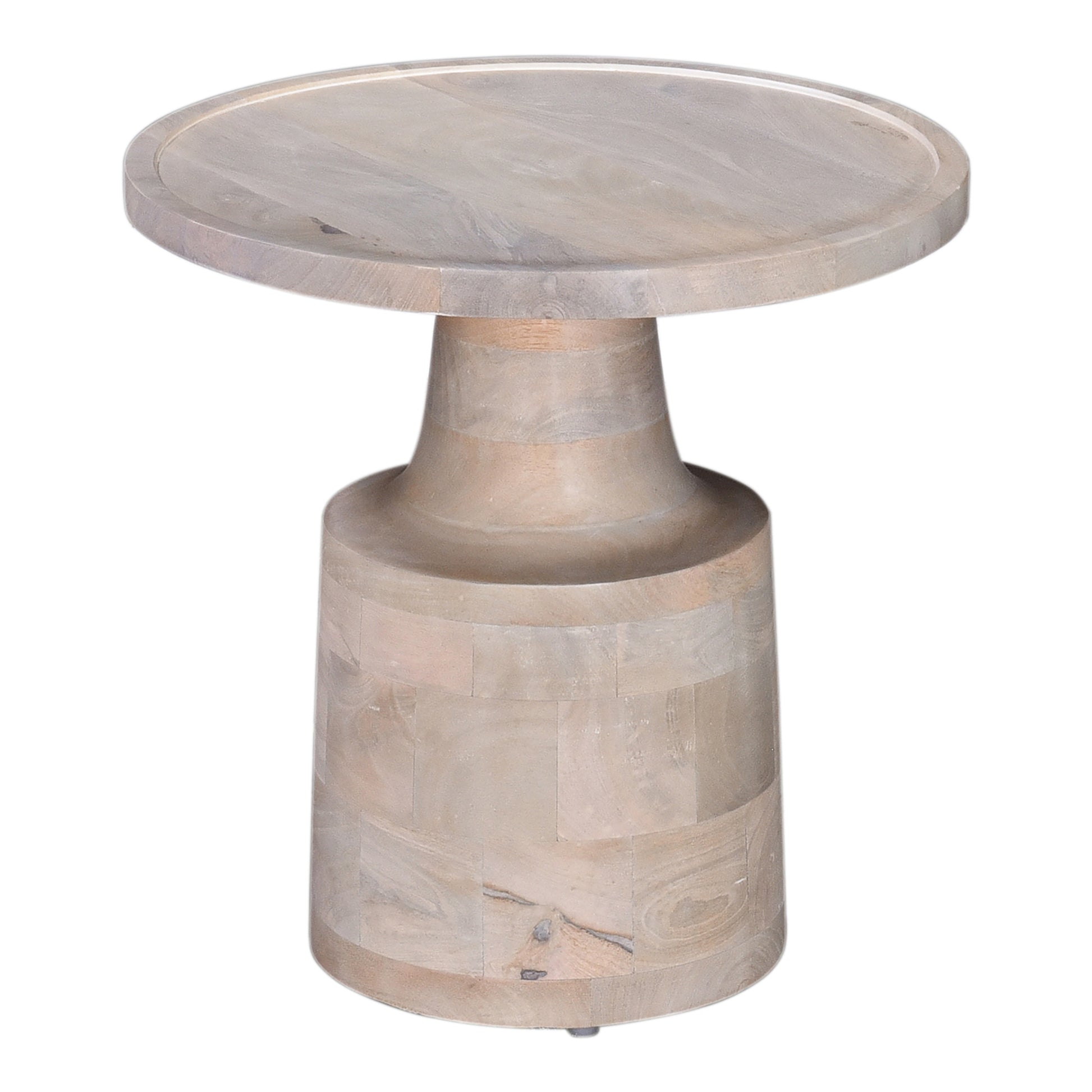 Contemporary Round Solid Wood End Side Table, Living Room Sofa Side Table, Oak White Finish, Light Brown Light Brown Light Brown Primary Living Space Industrial Freestanding Mango Coffee & End Tables Round Solid Wood Pedestal