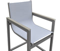 Marina Outdoor Patio Barstool In Gray Powder Coated Finish With Gray Sling Textilene And Gray Wood Accent Arms Gray Textilene Aluminium
