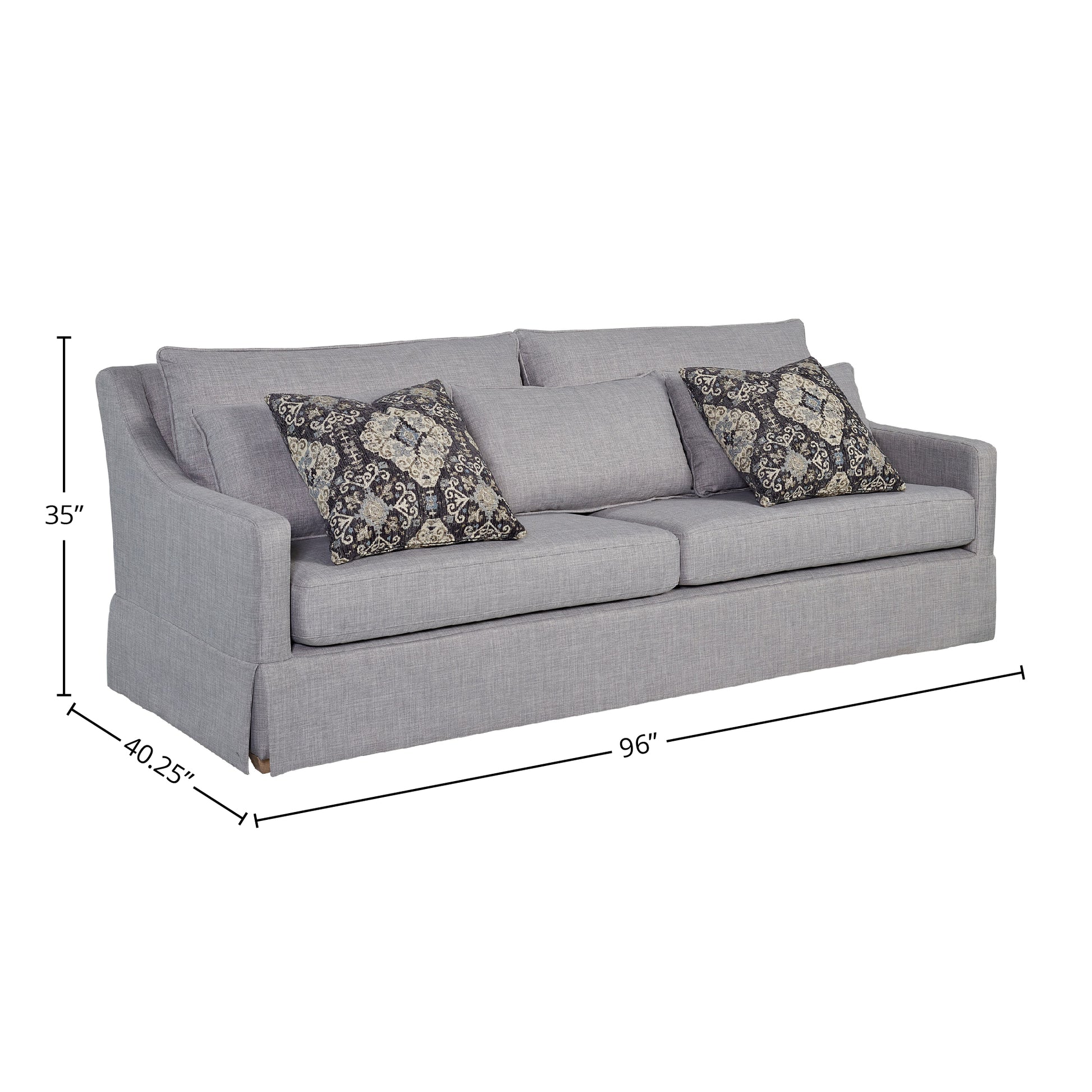 Sofa With Skirt And Reversable Cushions And 2 Pillows Light Gray Upholstered 3 Seat