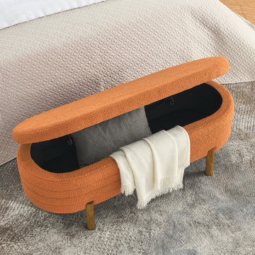 Ottoman Oval Storage Bench,Rubber Wood Leg,Orange 46."X17.7"X10.8" Orange Foam