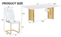 Table And Chair Set.The Table Has A Glass Tabletop With Imitation Marble Pattern Stickers And Stainless Steel Golden Table Legs. Paried With Comfortable Chairs With Pu Seats And Metal Legs. White Gold Seats 8 Glass Metal