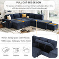 L Shaped Padded Modular Sofa With Storage Space, Usb Ports, And Cup Holders On The Armrests, Suitable For Living Rooms, Offices, And Apartments. Blue Wood Polyester 5 Seat