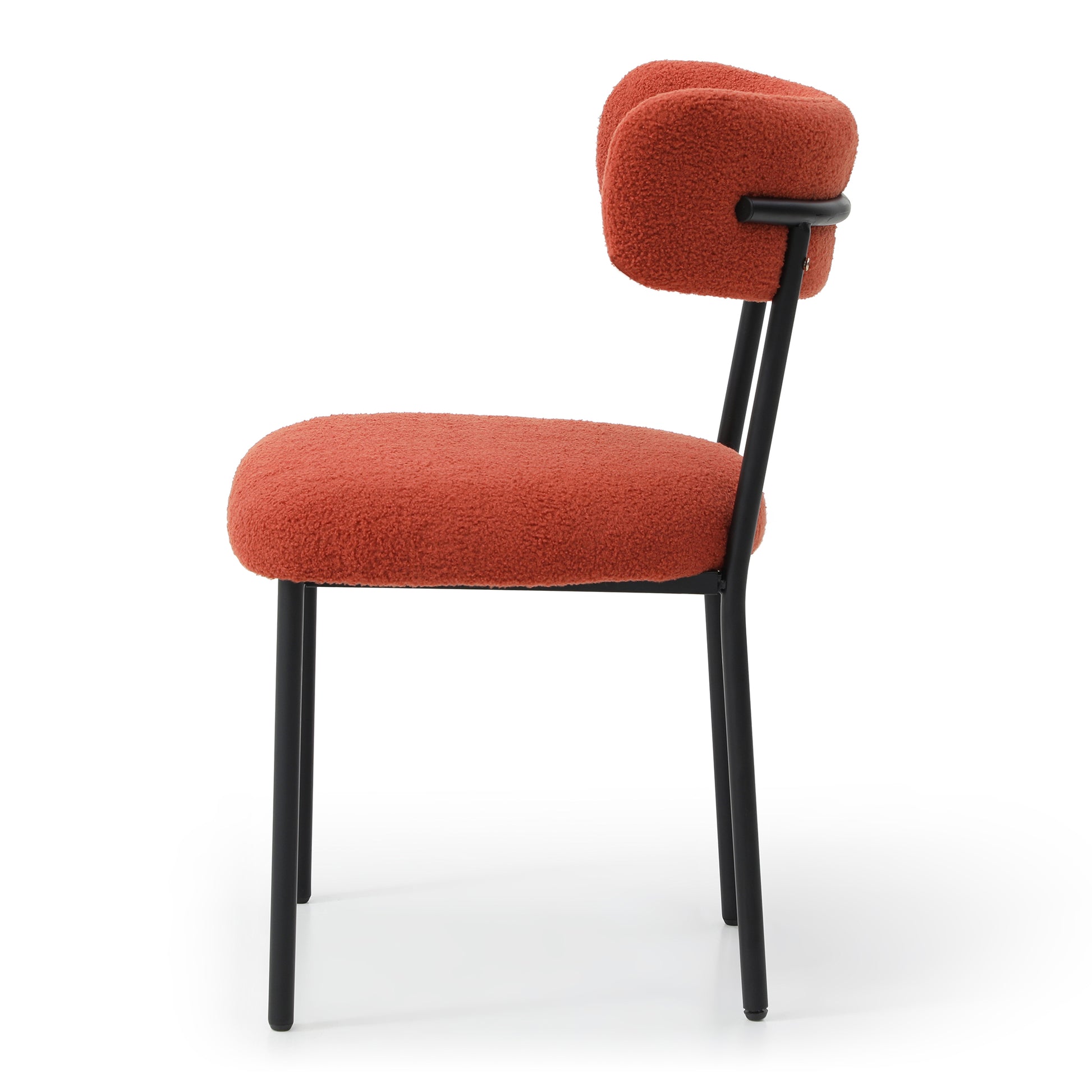 Dining Chairs Set Of 2,Round Upholstered Sherpa Fabric Dining Room Chairs With Curved Backrest,Mid Century Modern Accent Chairs With Black Metal Adjustable Legs For Dining Room,Living Room,Kitchen Orange Foam Teddy