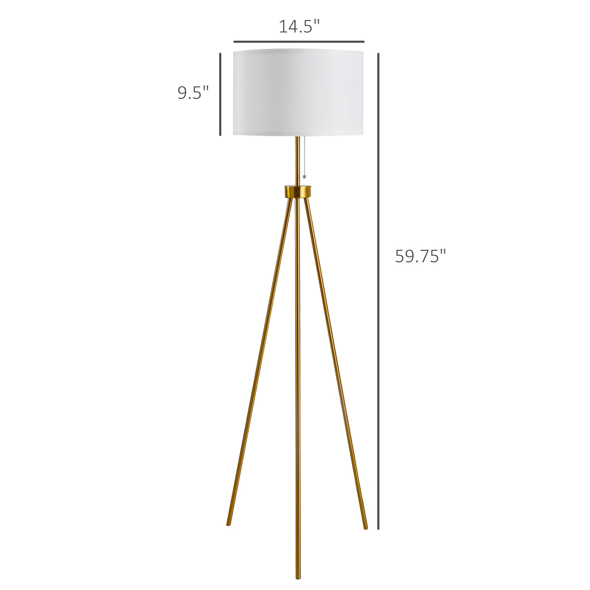 Homcom 59.75" Standing Floor Lamp Fabric Lampshade Steel Tripod, Gold Gold Steel