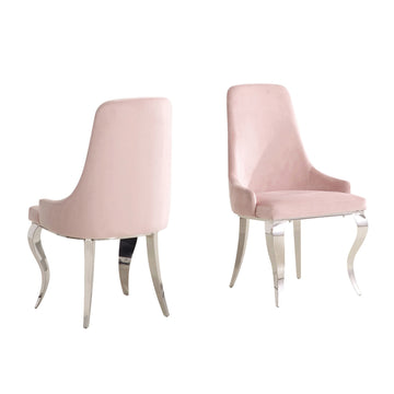 Set Of 2 Velvet Upholstered Dining Chairs, Pink And Chrome Solid Pink Dining Room Rectangular Dining Chairs Set Of 2 Chrome,Velvet