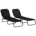 Outsunny 2 Piece Folding Chaise Lounge Pool Chairs, Outdoor Sun Tanning Chairs With 5 Level Reclining Back, Steel Frame For Beach, Yard, Patio, Black Black Steel