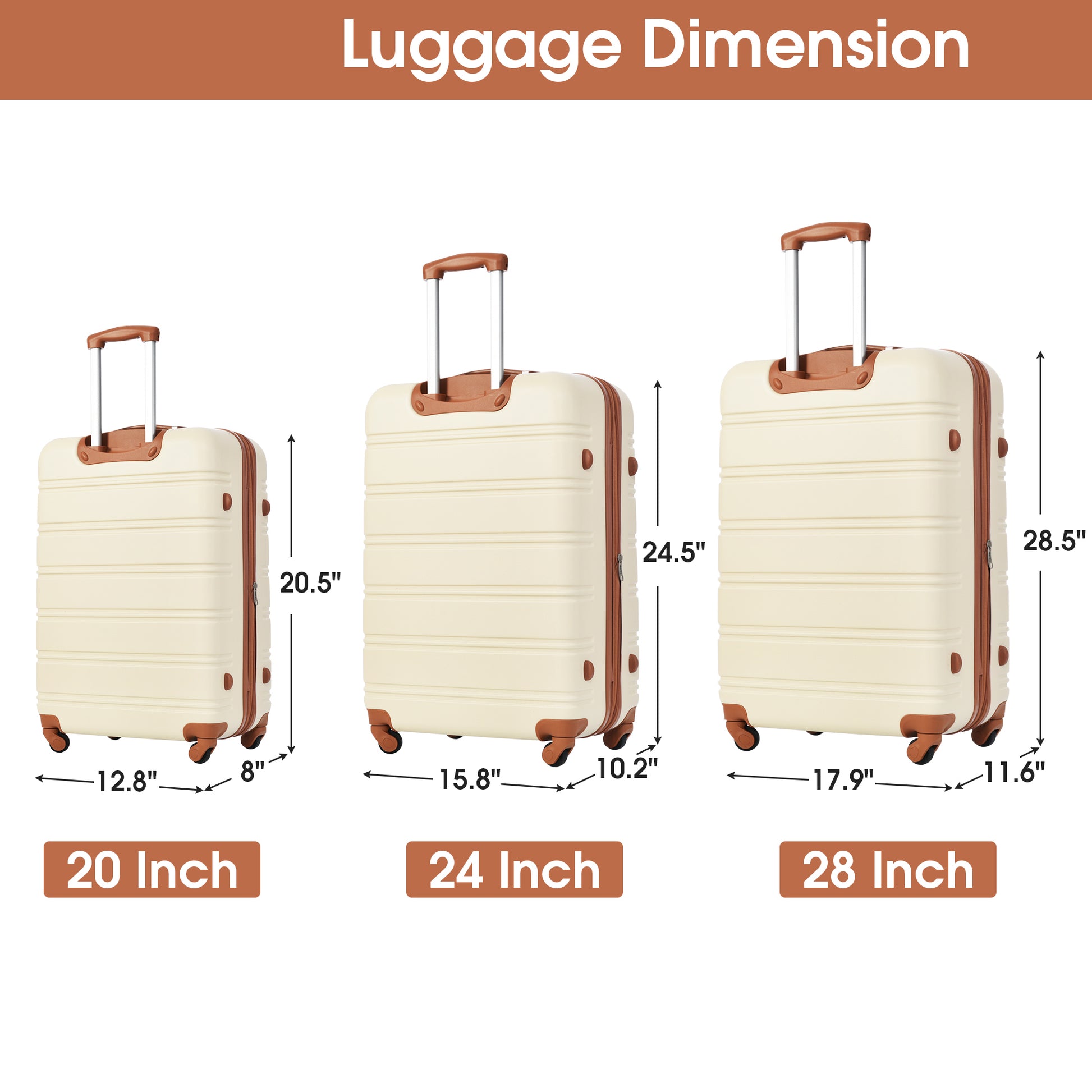 3 Piece Luggage Set Hardside Spinner Suitcase With Tsa Lock 20" 24" 28" Available Antique White Abs
