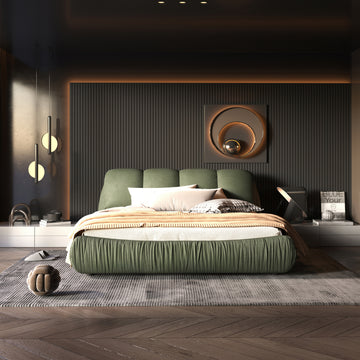 Queen Size Luxury Upholstered Platform Bed With Oversized Padded Backrest And Solid Wood Frame,Suitable For Multiple Heights Of Mattresses,Green Old Sku:W1885S00018 Box Spring Not Required Queen Green Wood Pine Solid Wood
